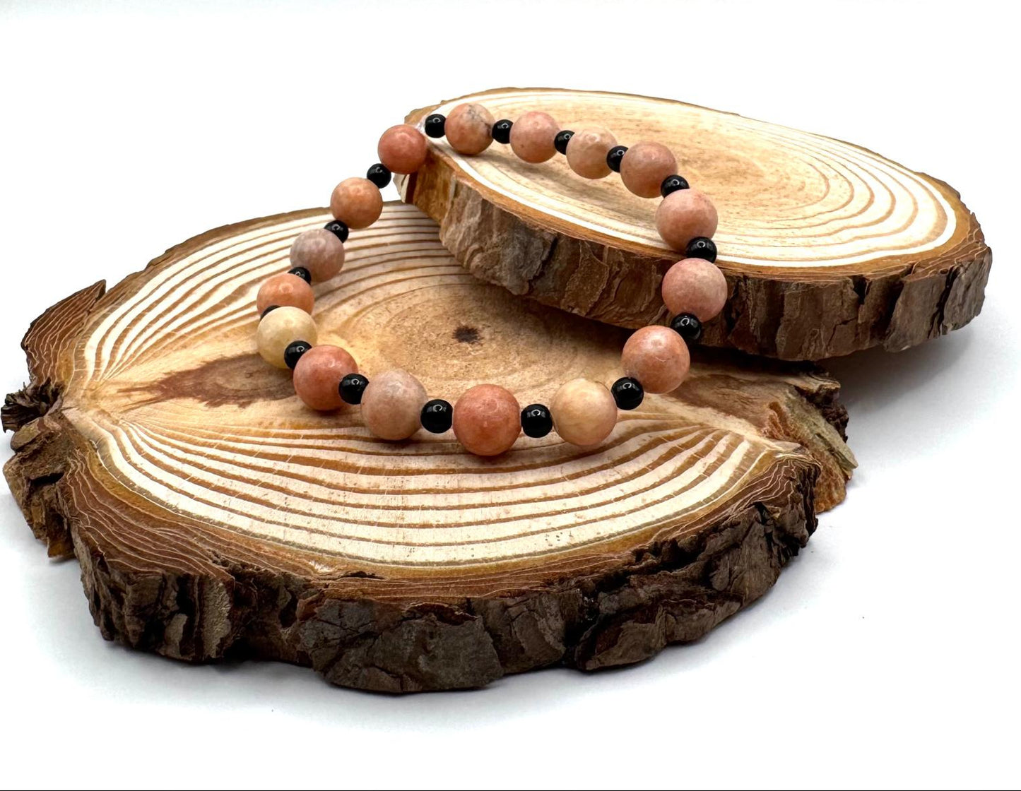 Orange Calcite & Black Beads Bracelet
