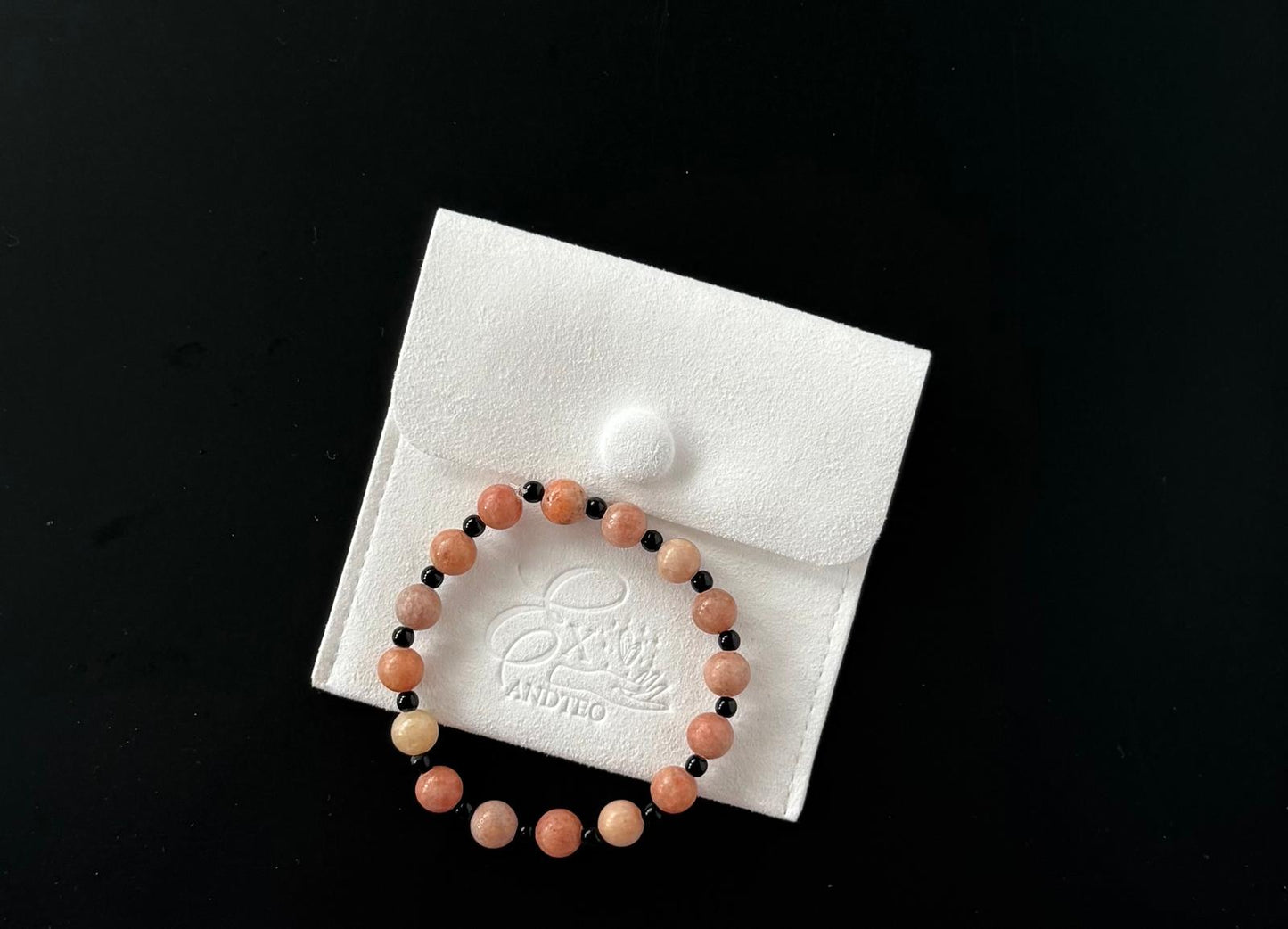 Orange Calcite & Black Beads Bracelet
